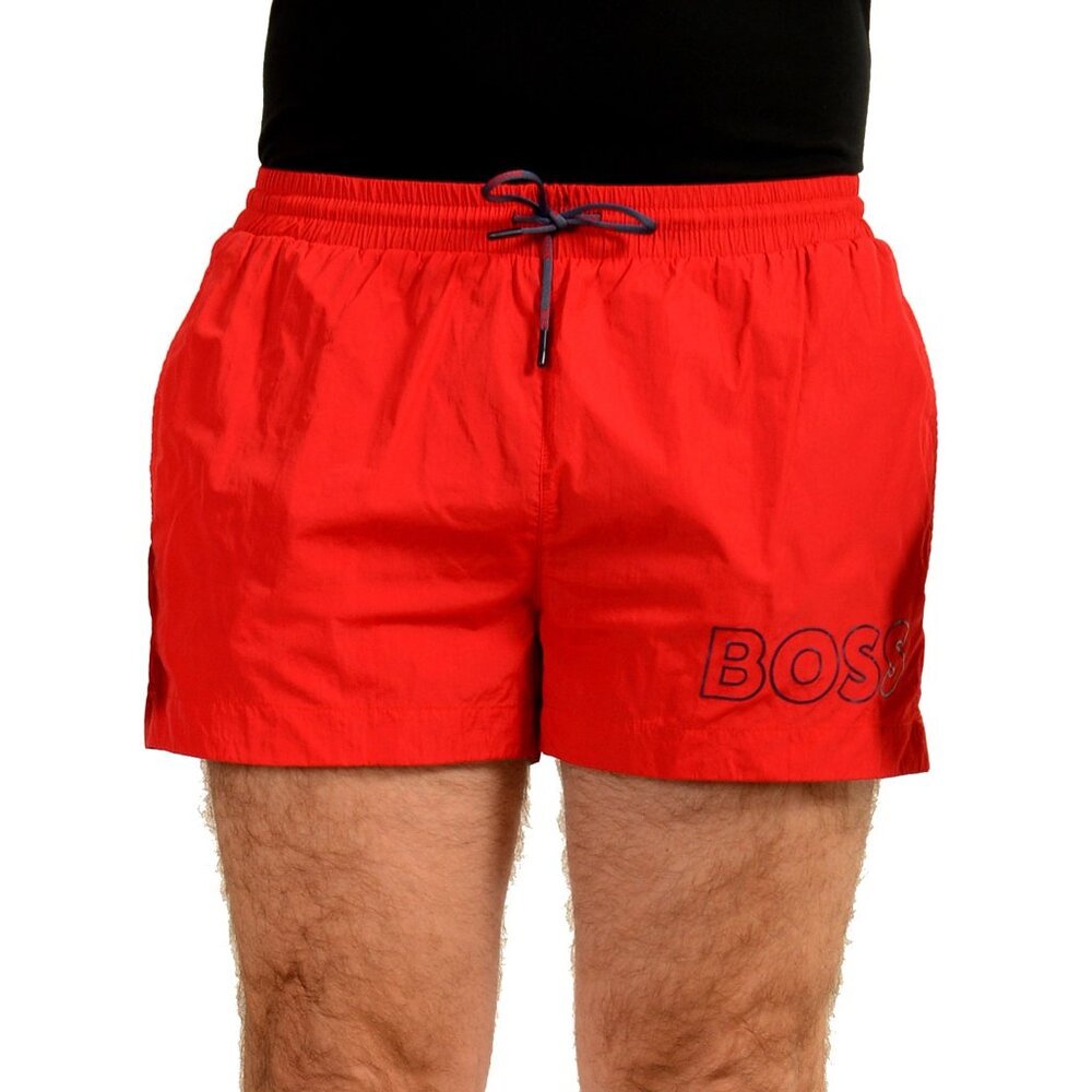 Hugo Boss Men's "Mooneye" Red Logo Print Swim Board Shorts US 2XL IT 56